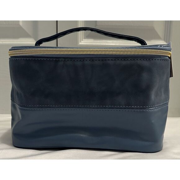Scunci Two Tone Blue Train Case Zipper Cosmetic Bag NEW - Picture 1 of 6